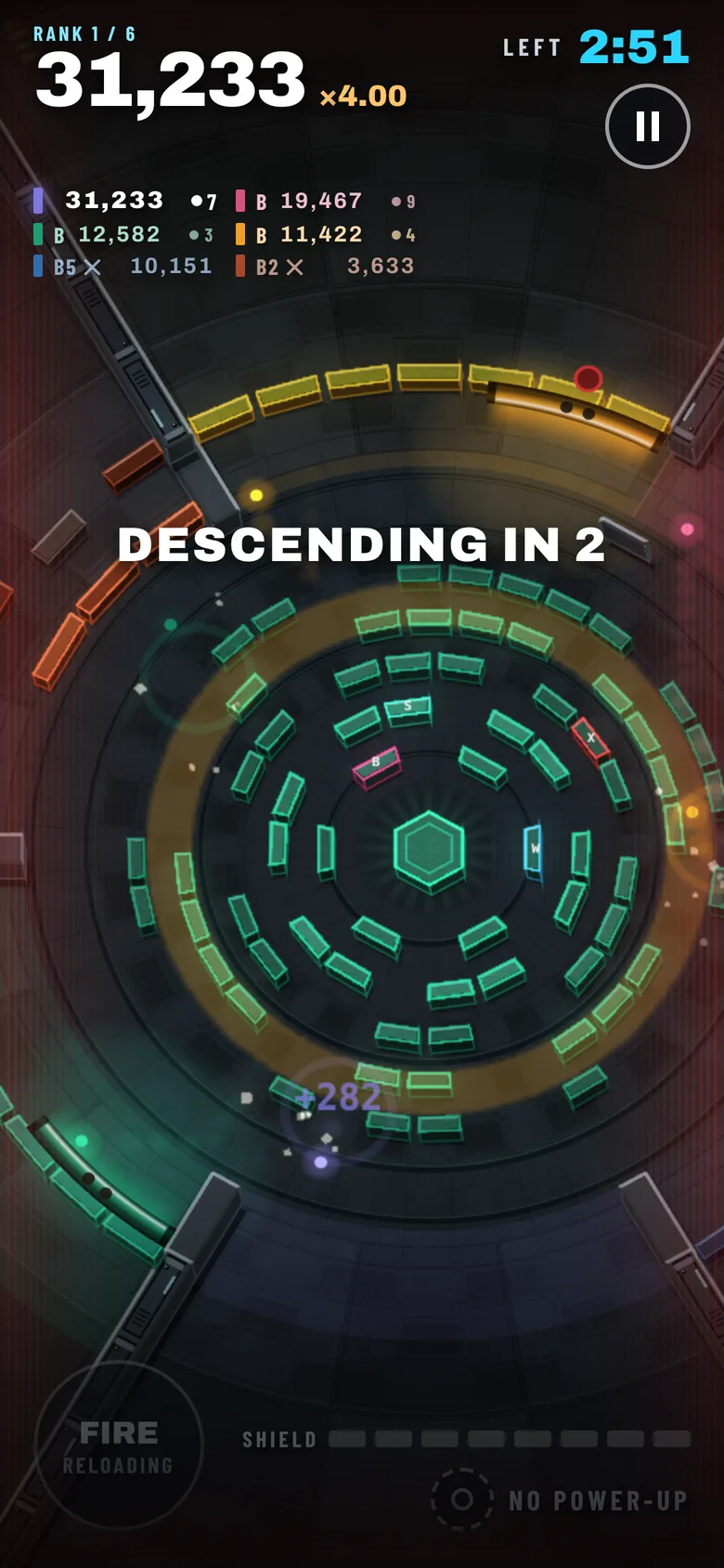 Descending in 2: your shield up top has fallen and you are about to be sent back home, 2:51 left